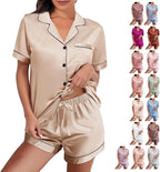 WJing Yi Jia Womens Silk Satin Pajamas Loungewear Two-Piece Sleepwear Button-Down Floral Pj Set XS-4XL