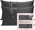 Kitsch Satin Pillowcase with Zipper for Hair & Skin - Softer Than Silk Pillow Cases, Smooth Cooling Satin Pillow Case, Wrinkle-Free, Machine Washable, Pillow Cases Standard Size 19x26 - Charcoal, 2pc