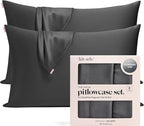 Kitsch Satin Pillowcase with Zipper for Hair & Skin - Softer Than Silk Pillow Cases, Smooth Cooling Satin Pillow Case, Wrinkle-Free, Machine Washable, Pillow Cases Standard Size 19x26 - Charcoal, 2pc