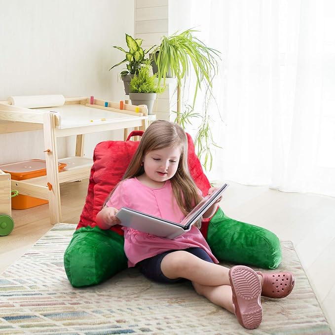 Clara Clark Reading Pillow for Kids & Teens with Shredded Memory Foam, Backrest Pillows for Reading Watching, and Gaming, Use on Couch, Bed, Floor, Adjustable Support with Washable Cover Holiday Color