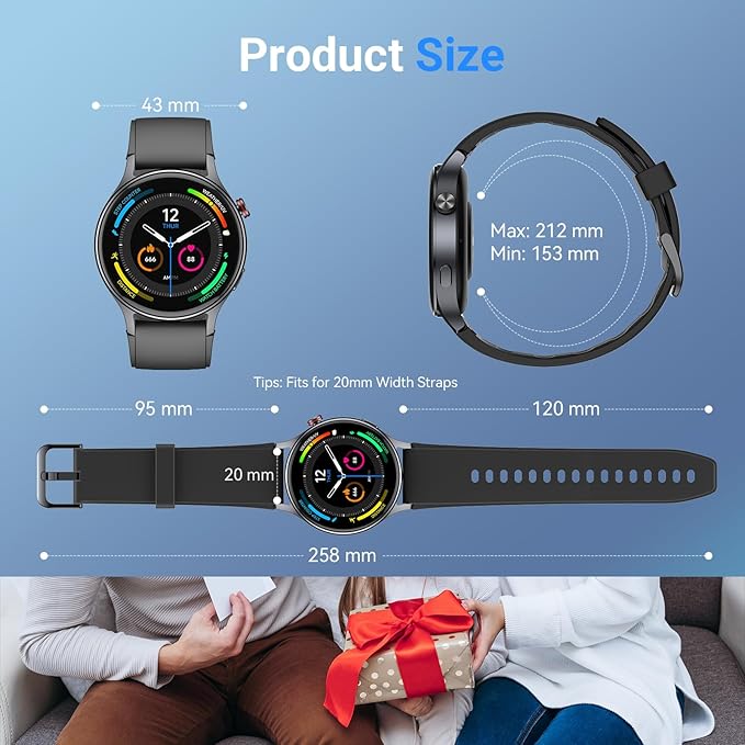 Fitpolo Smart Watch for Men Women,1.3" AMOLED Touchscreen Fitness Tracker, Make/Answer Calls, Heart Rate SpO2 Monitor, 3ATM Waterproof, Sleep & Activity Tracking Smartwatch for Android Phones iPhone