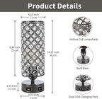 Crystal Table Lamps, Small Touch Desk Lamp Bedside Bedroom Lamp with 2 USB Charging Port Nightstand Night Light Room Decor for Kids Room, Home Office, Living Room,Bar, Restaurant (Black)