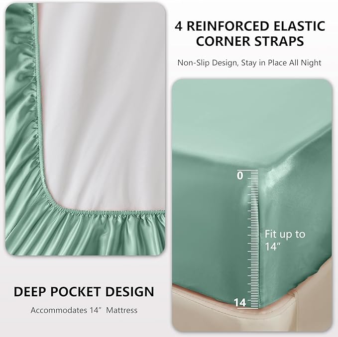 CozyLux Satin Sheets Full Size Sheets - 4 Piece Silky Full Size Bed Sheets, Luxury Aqua Full Bed Set with Smooth and Soft Microfiber, Includes 1 Fitted Sheet, 1 Flat Sheet and 2 Pillowcases