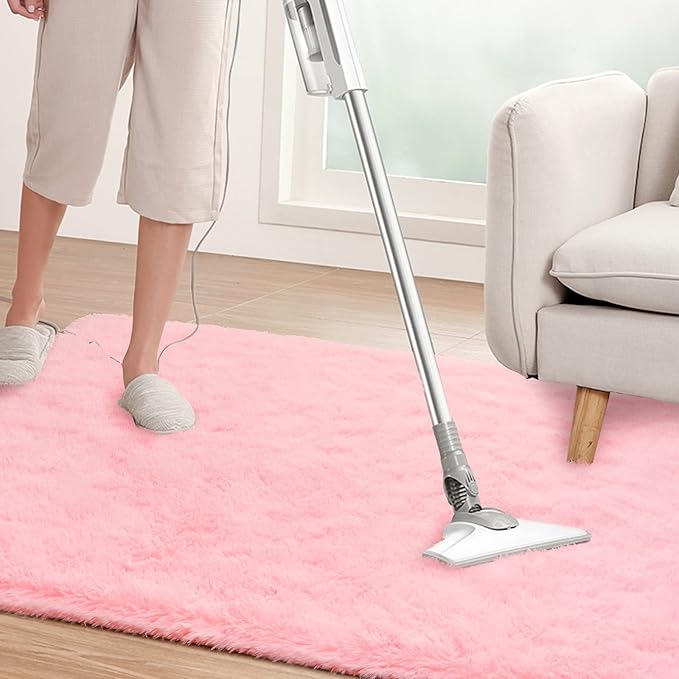 ISEAU Fluffy Runner Rug for Bedroom Dorm, College, Apartment, Plush Area Rugs, Shag Carpet with Rubber Backing Non Slip, Comfy Nursery Mat Bedside Mats for Girls Kids Room Home Decor, 2ft x 6ft, Pink