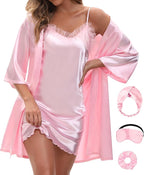 EPLAZA Bride Robe for Wedding Day Set Bridal Robes Satin Robe with Sexy Silk Lingerie for Bachelorette Party Getting Ready