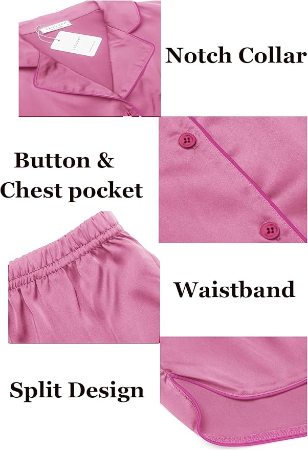 Ekouaer Womens Silk Satin Pajamas Set Short Sleeve Sleepwear Button Down Loungewear 2 Piece Pjs Shorts Set S-5X Plus Size