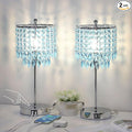 Boncoo Crystal Table Lamp with Touch Control and Dual USB Ports - 3-Way Dimmable Bedside Light with Teal Lamps Shade for Living Room Bedroom, Elegant Home Decor - LED Bulb Included