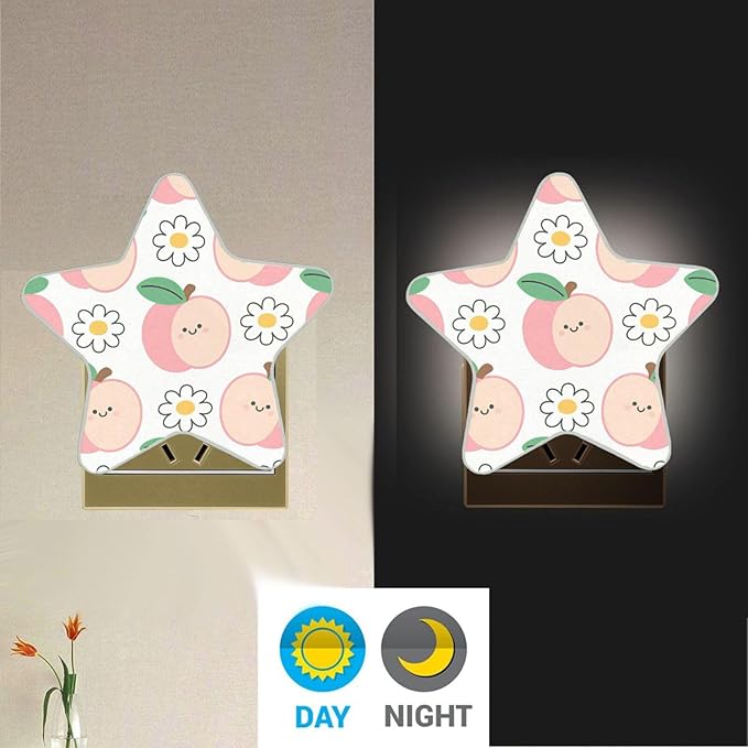susiyo Plug in Night Light Peach and Flowers Cute Star Shape Nightlight for Bedroom Hallway Stairs