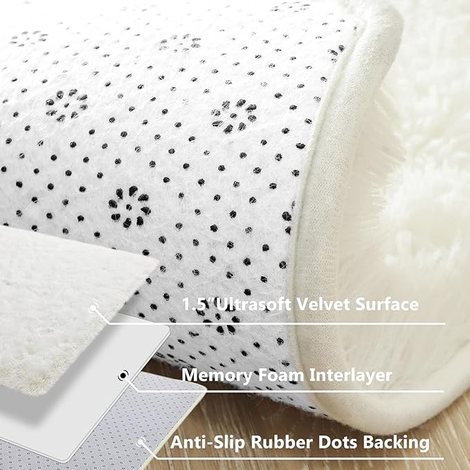 Jelymark Super Soft Shaggy Rug for Bedroom, 6x9 Feet Fluffy Carpet for Living Room, Fuzzy Indoor Plush Area Rug for Home Decor, Furry Floor Rugs for Dorm, Kids Nursery Rug for Girls, Cream White