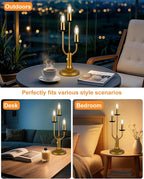 Lightdot Vintage Candle Table Lamp 3 - Light Candelabra Desk Lamp for Wedding/Party, 3000K Warm White Mid Century Nightstand Lamp Dimmable Bedside Lamps for Bedroom/Dining - Gold
