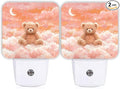 Bear Night Lights Plug Into Wall, Cute Fanciful Moon Clouds Winter Peach Energy Saving Automatic Led Night Lights for Guest Room Basement Office Decor 2pcs