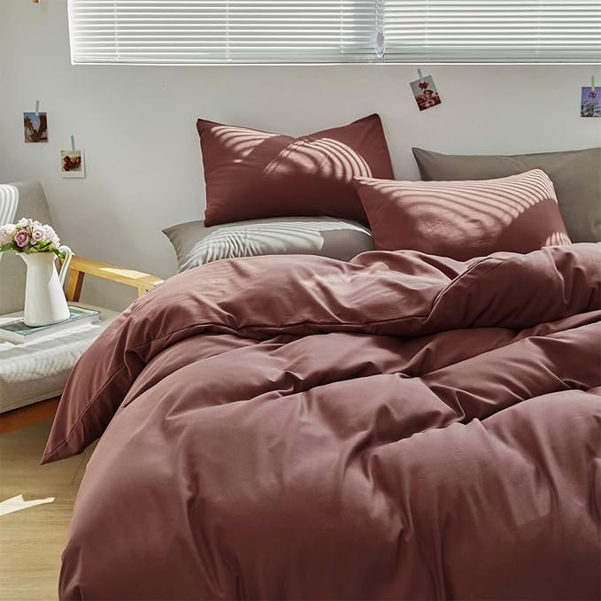 CLOTHKNOW Brick Red California King Comforter Set 3Pcs Rust Red Bedding Comforter Sets Soft Brownish Comforter with 2 x Pillow Cases
