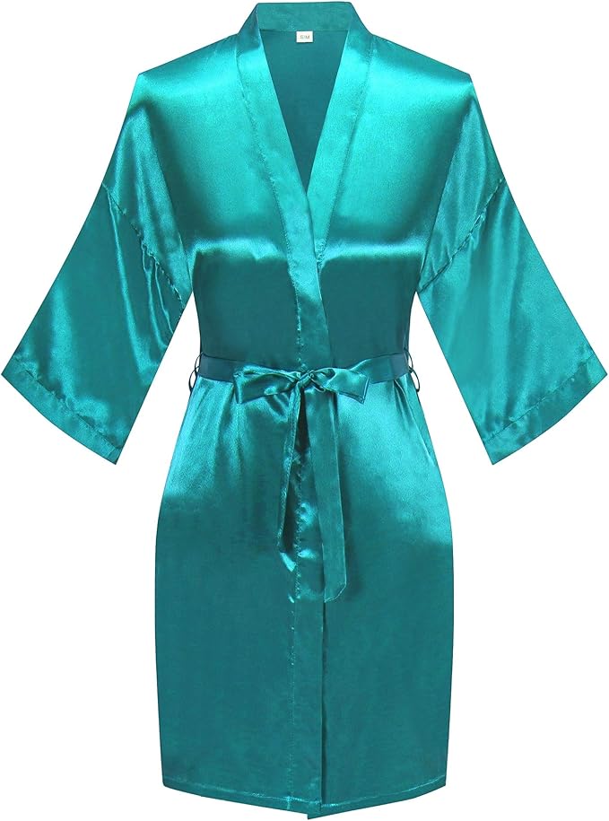 Women's Pure Color Satin Kimono Robe Short Bridesmaids Robe Dressing Gown
