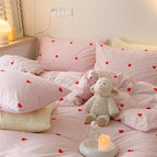 Nayoroom Heart Duvet Cover Queen Size Cute Pink Striped Printed Bedding Set 3Pcs Kids Girls Kawaii Heart-Shaped Comforter Cover with Zipper Closure Soft Breathable Microfiber