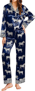 Ekouaer Silk Pajamas for Women Long Sleeve Satin Pajama Set Silky Pj Sets 2 Piece Button Down Loungewear Sleepwear