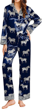 Ekouaer Silk Pajamas for Women Long Sleeve Satin Pajama Set Silky Pj Sets 2 Piece Button Down Loungewear Sleepwear