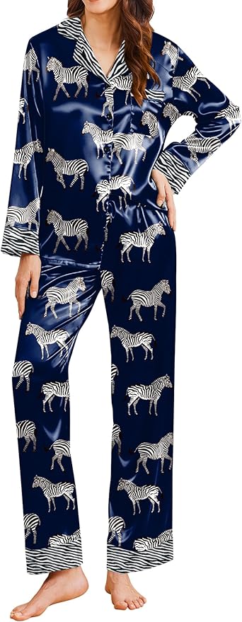 Ekouaer Silk Pajamas for Women Long Sleeve Satin Pajama Set Silky Pj Sets 2 Piece Button Down Loungewear Sleepwear