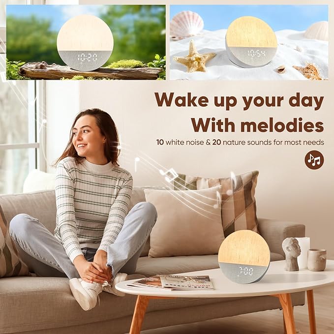 Stillstorm Hatch Alarm Clock, Fabric Dimmable Night Light for Heavy Sleepers, Sunrise Wake Up Light, White Noise Machine for Baby, Dual Alarm Function 30 Sleep Sounds, with 17 Light Effects