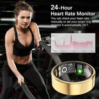Ring Health Tracker for Women Men, Fitness Ring with Heart Rate,Blood Oxygen,Sleep Monitor,Calories, Step Counter, IP68 Waterproof Smart Ring for iPhone & Android, No Subscription Fee (Gold, 12#)