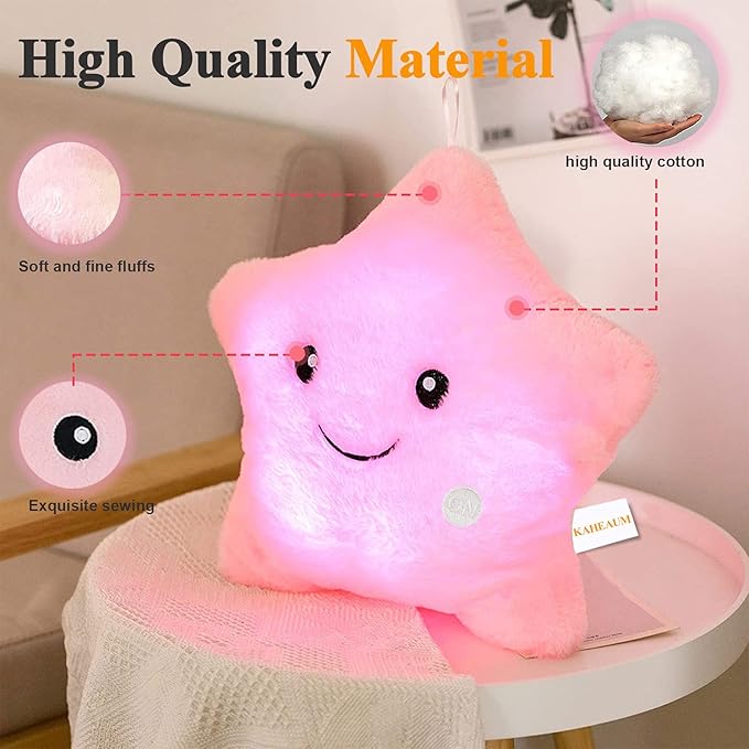 Kids Throw Pillows,LED Lights Star Throw Pillow Gifts for Child Birthday Teen Decorative Throw Pillows Cute Plush Toys Girls Doll Pink Throw Pillows for Couch Living/Bed Room Home Office