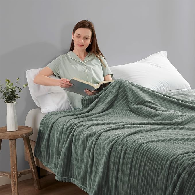 Nestl Blanket Twin Size for Bed - Cozy Warm Fuzzy Blankets for Women, Plush Small Fleece Throws for Girls - Sage Green, 66 x 90 Inches
