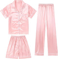 DIPUG 3 Piece Girls Silk Pajamas Set Soft Satin PJs Sleepwear for Comfortable Nights