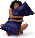 Bedsure Body Pillow Cover 20x54 Inches - Navy Satin Similar to Silk Pillowcase for Hair and Skin, Cooling and Silky Long Body Pillow Pillowcase for Adults with Envelope Closure, Gifts for Women Men