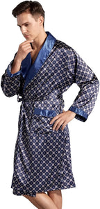 Haseil Men's Satin Robe Dragon Luxurious Silk Spa Long Sleeve House Kimono Bathrobe