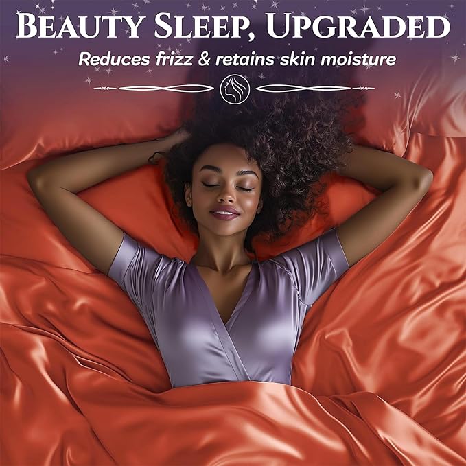SLEEP SANCTUARY Satin Sheets King Size – 4 Piece Luxury Silky Bed Set, Softer Than Silk, 15" Deep Pocket, Cooling & Wrinkle-Free, Moisture-Wicking & Breathable for Hair & Skin (Burnt Orange)