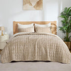 BEDELITE Velvet Quilt Set King Size - Luxury Velvet Comforter Bedding Set 3 Pieces, Lightweight Soft Cozy Taupe Oversized Bedspread Coverlet for All Seasons with 2 Pillow Shams