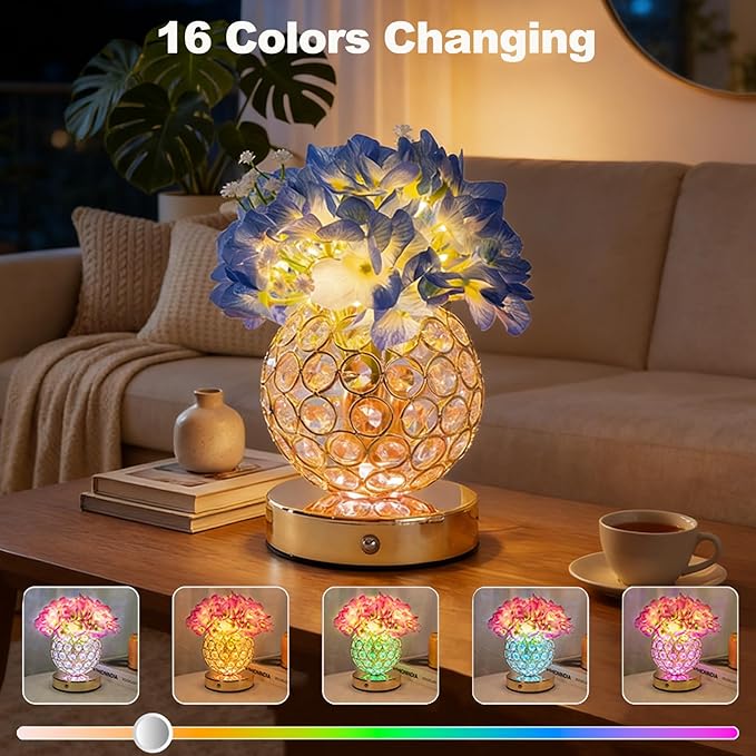 VEEKI Hydrangea Flower Lamp with Remote, Rechargeable 16 Colors Changing Artificial Flower Table Lamp with 4 Modes, Dimmable Touch Cordless Lamp for Bedroom Room Home Decor, Gift for Mom Women (Blue)