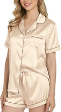 NY Threads Women's Silk Satin Pajamas Set Button Down Top and Shorts 2 Piece Sleepwear Loungewear Pjs Set