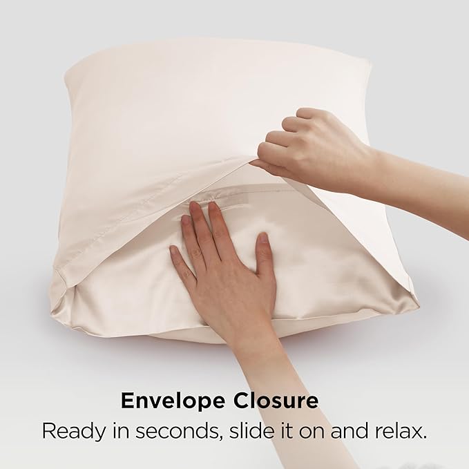 Bedsure King Size Satin Pillowcase Set of 2 - Beige Silky Pillow Cases for Hair and Skin with Envelope Closure, Similar to Silk Pillow Cases, Gifts for Women Men, 20x36 Inches, 2pcs