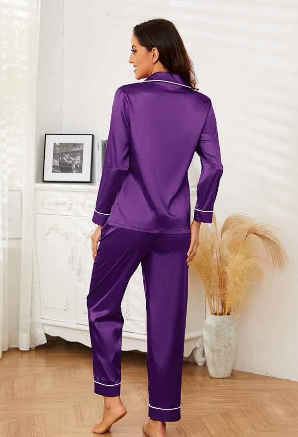 U2SKIIN Women Silk Pajamas Set, Long Sleeve Satin Pajamas for Women Sleepwear Button Down Pjs Set Two-piece