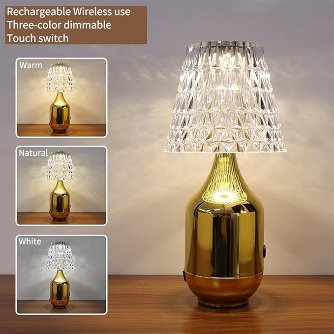 Bedside Table Lamp Luxury Diamond USB Touch Sensor Acrylic Decoration Desk Lamps Crystal LED Color :Rose Gold
