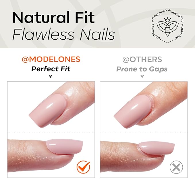Modelones Milky White Press on Nails, Spring Short Square Fake Nails, Reusable Nail Kit with Nail Glue Adhesive Tabs Mini Nail File, Nails Press Ons 32Pcs16 Sizes, Women Girl Gift