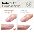 Modelones Milky White Press on Nails, Spring Short Square Fake Nails, Reusable Nail Kit with Nail Glue Adhesive Tabs Mini Nail File, Nails Press Ons 32Pcs16 Sizes, Women Girl Gift