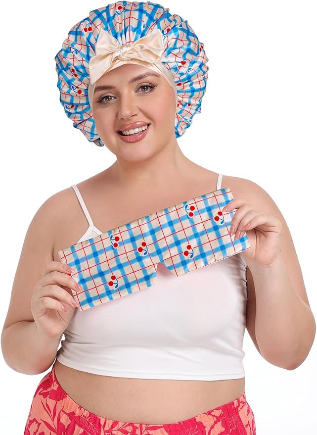 Double Layer Satin Bonnet with Detachable Eye Mask Night Cap for Curly Braids Hair Reduces Frizz Locks in Moisture