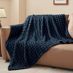 BEDELITE Navy Throw Blanket Twin Size for Bed- Super Soft and Warm 3D Checkered Fluffy Fuzzy Fleece Blanket, Luxurious Plush Cozy Blanket for Room Decor Fall and Winter, 60x80 inches