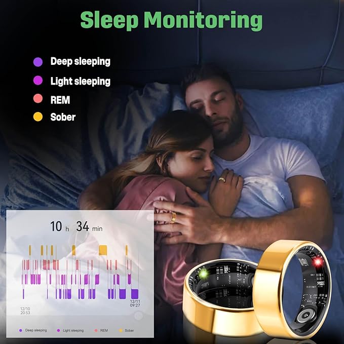 FAHKNS Smart Health Ring for Women Men: Fitness Tracker Ring with Heart Rate,Blood Oxygen,Sleep Monitor,Stress,Steps Counter,IP68 Waterproof for iOS & Android,No APP Fees (Rose Gold,9#)