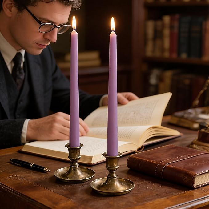 12-Pack Dusty Purple Taper Candles, 10 Inch Unscented Dripless Candlesticks, Long-Lasting Burn Time of 7-8 Hours, Perfect for Home Décor, Weddings, and Events