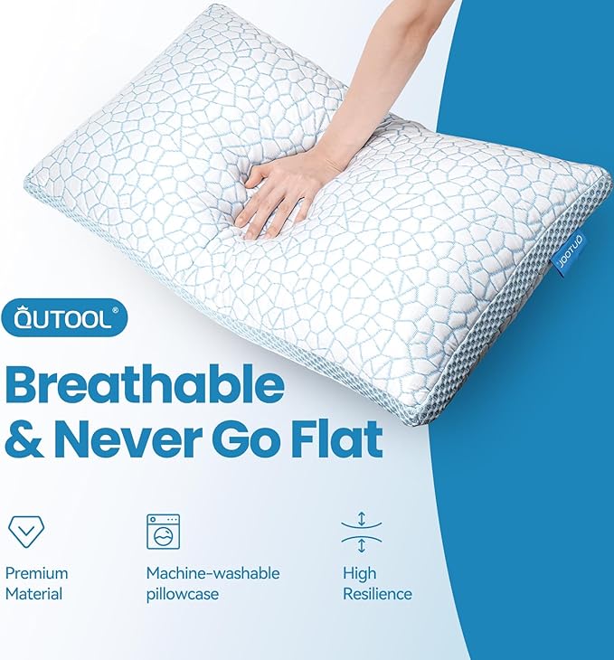 QUTOOL Cooling Pillows for Sleeping,Shredded Memory Foam Pillows King Size Set of 1,Adjustable Soft & Firm Gel Bed Pillow for Side, Back, Stomach Sleepers