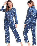SWOMOG Womens Silk Satin Pajamas Set Long Sleeve Button Down Sleepwear 2 Piece Lounge Set Pj Set XS-3XL