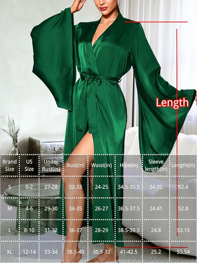 ChiaoLezhee Satin Long Robe For Women, Soft Lightweight Silk, Bride Wedding Night, Bridal Bathrobe Sexy Bathrobes Bridesmaid