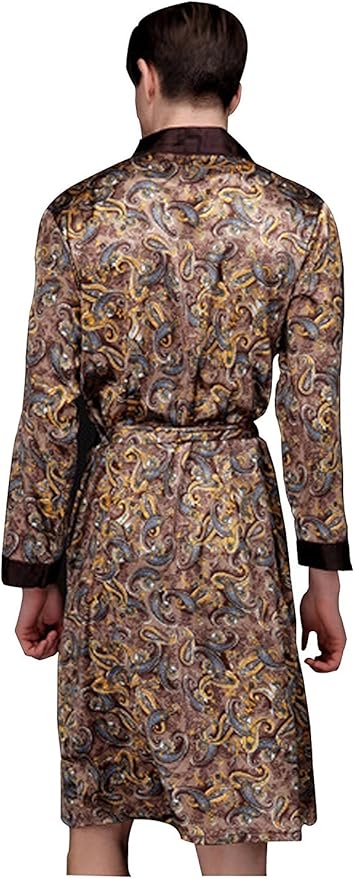 Lavenderi Mens Silky Satin Lounge Robe, Long Lightweight Sleepwear