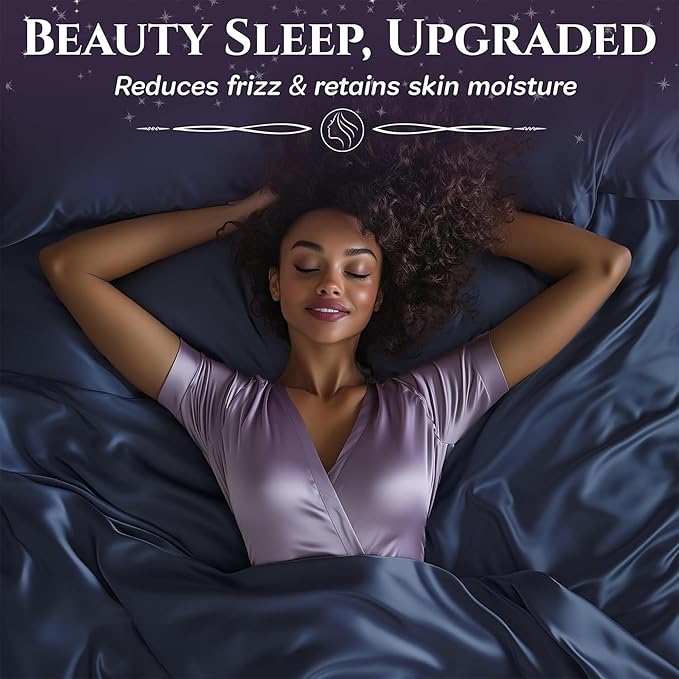 SLEEP SANCTUARY Satin Sheets Twin Size – 3 Piece Luxury Silky Bed Set, Softer Than Silk, 15" Deep Pocket, Cooling & Wrinkle-Free, Moisture-Wicking & Breathable for Hair & Skin (Navy Blue)