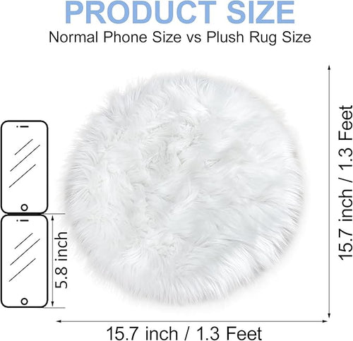 15.7 Inch Mini Small Fur Rug Round, White Plush Fluffy Mini Sheepskin Rug Circle for Chair Dorm Small Fuzzy Round Carpet for Nail Desk 1.3Ft Size Fit for Photo Props Background