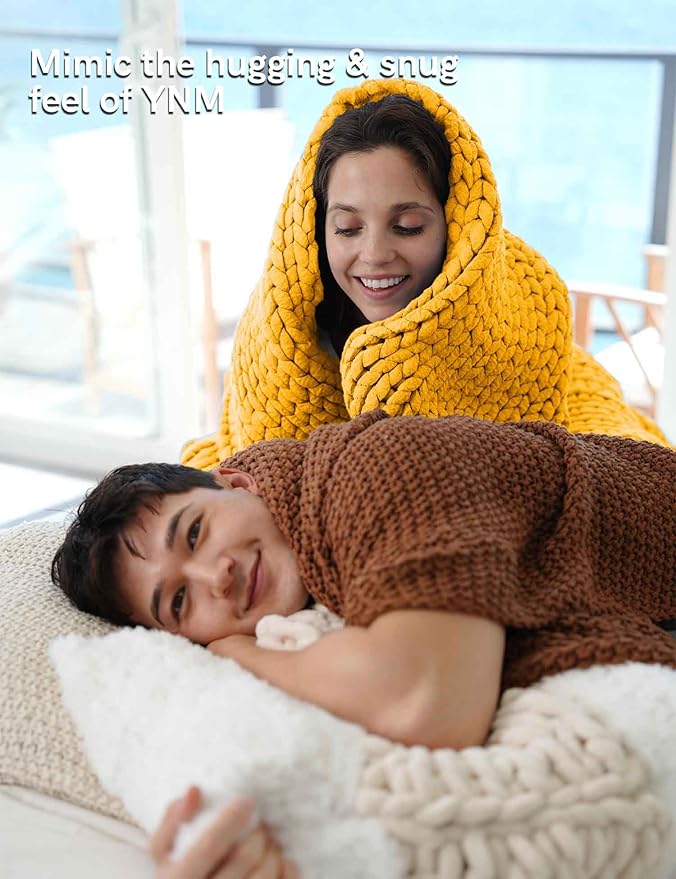 YnM Chunky Throw Blanket, Medium-Weight, Hand Knitted, Skin Friendly, Ventilated and Breathable, Machine Washable, Home Décor Piece for Couch, Sofa and Bed (Yellow Fusion, 50x70 Inch)