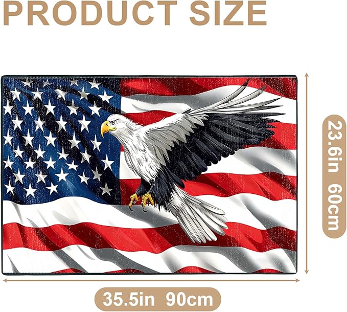 Eagle Flag Independence Day Area Rug 2x3 ft Entry Rug Washable Boho Rugs Non Slip Low Pile Floral Door Mat Small Carpet for Bedroom, Bedside, Kids Room, Office, Dining Room