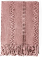 BOURINA Coral Pink Throw Blanket 50 x90 Inches Textured Solid Soft Sofa Throw Bed Runner Knitted Decorative Blanket